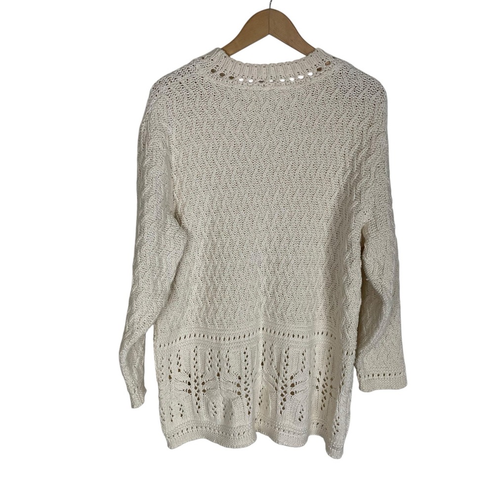 Coldwater Creek Cream Fisherman Knit Sweater Cotton Blend‎ Crew Neck Large - Picture 4 of 9